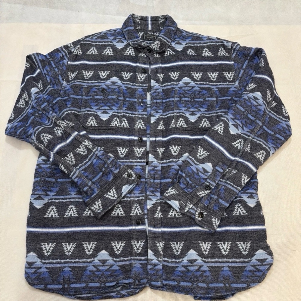 Schott NYC Blue and Gray Patterned Long Sleeve Shirt